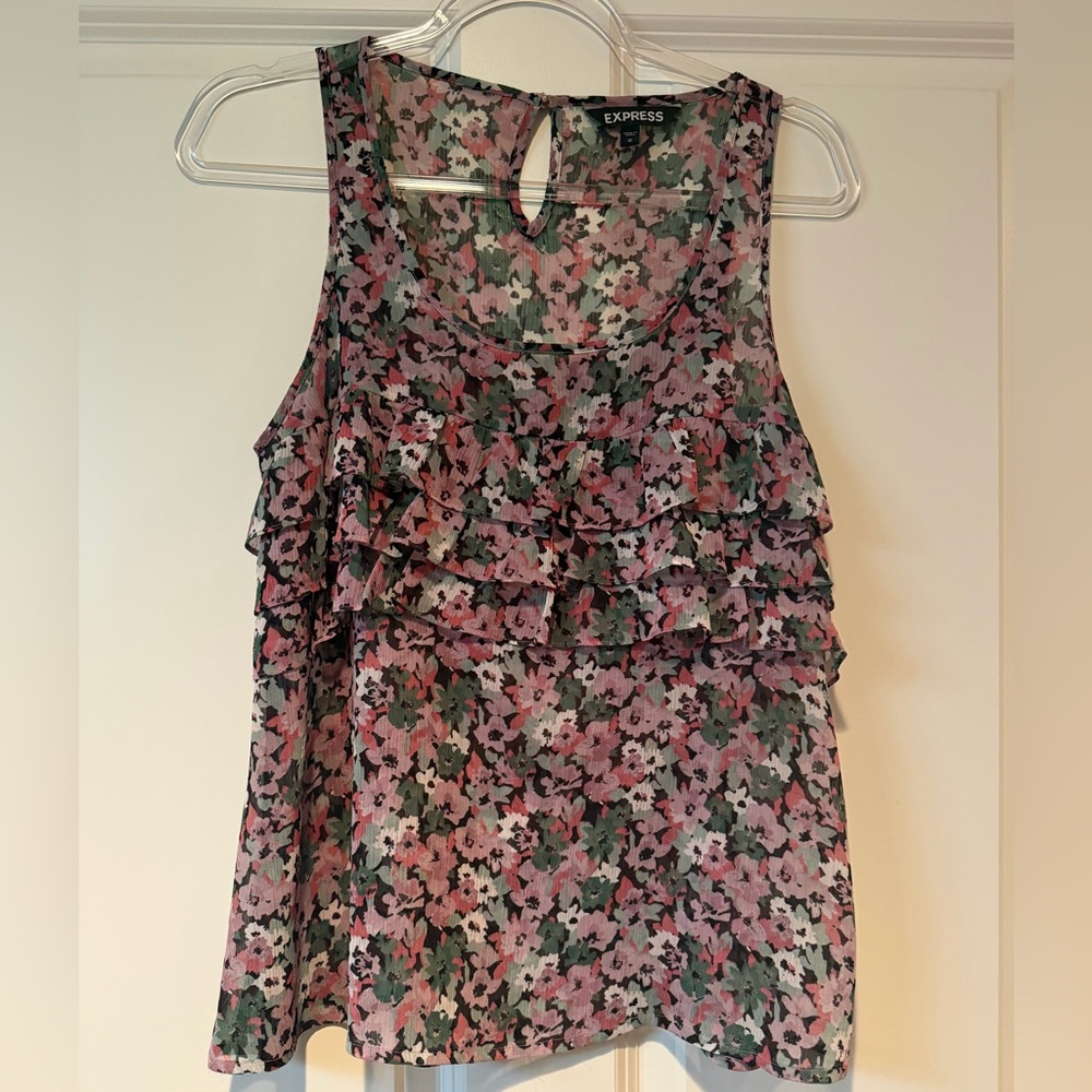 Express Floral Pink and Green Sleeveless Tank Top